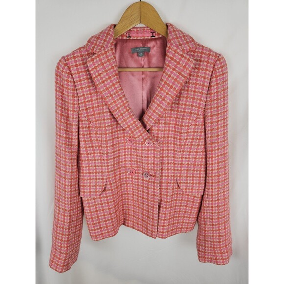 Ann Taylor Womens Size 8P Pink Tweed Double-Breasted Blazer Jacket Petite - Picture 1 of 8